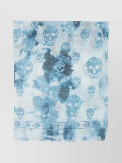 Alexander Mcqueen Frayed Edges Lightweight Fabric Skull Pattern In Blue