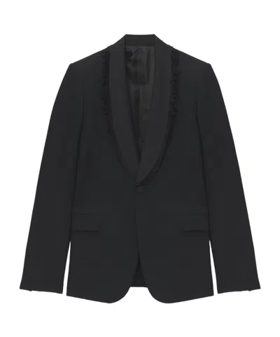 Alexander Mcqueen Men's Frayed Lapel Single-breasted Jacket In Black