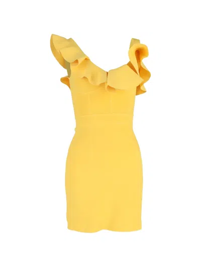 Pre-owned Alexander Mcqueen Frilled-neck Mini Dress In Yellow