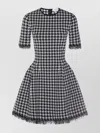 Alexander Mcqueen Fringe Trim Houndstooth Round Neckline Short Sleeves In Black