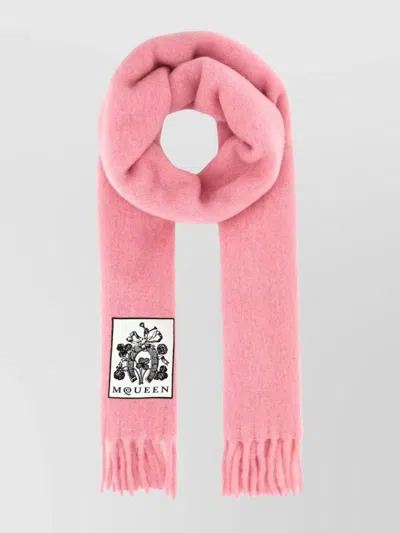Alexander Mcqueen Fringed Edges Alpaca Blend Scarf In Pink