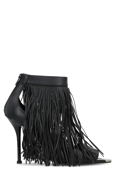 Alexander Mcqueen Fringed Leather Sandals In Black