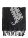 Alexander Mcqueen Fringed Logo-print Scarf In Gray