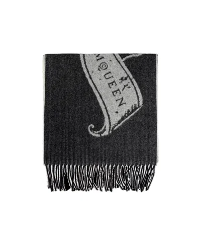 ALEXANDER MCQUEEN ALEXANDER MCQUEEN LOGO JACQUARD FRINGED-EDGE SCARF