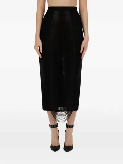Alexander Mcqueen Fringed-detail Midi Skirt In Black