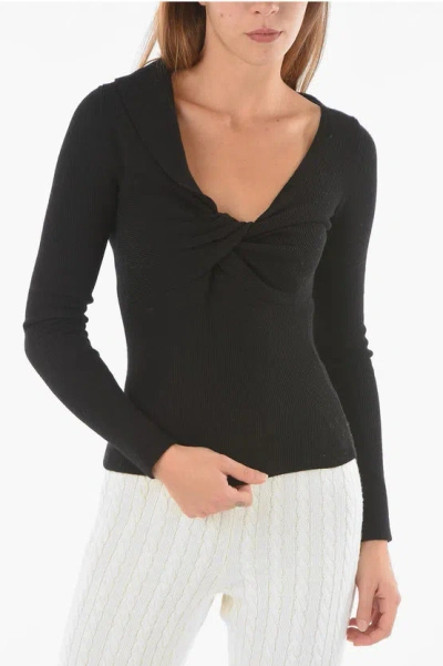 Alexander Mcqueen Front Knotted Wool Jumper In Black
