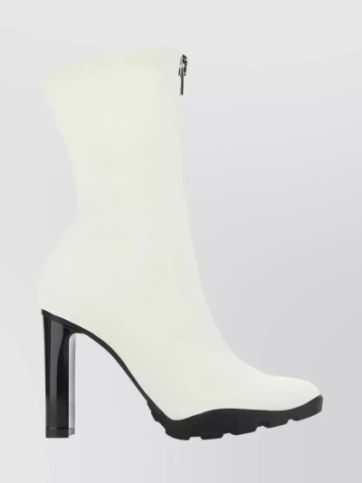 Alexander Mcqueen Front Zip Heeled Leather Boots In White