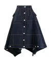 Alexander Mcqueen Full Denim Midi Skirt In Blue
