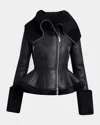 Alexander Mcqueen Mcqueen Oversize Collar Genuine Shearling Moto Jacket In Black