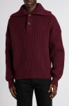 Alexander Mcqueen Ribbed Wool And Cashmere-blend Half-placket Sweater In Bordeaux