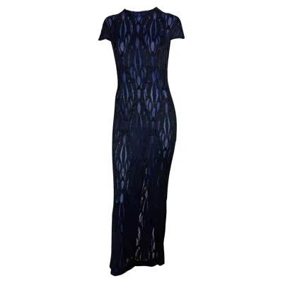 Pre-owned Alexander Mcqueen F/w 1998 Givenchy By  Runway Sheer Black Lace Blue Stretch Gown