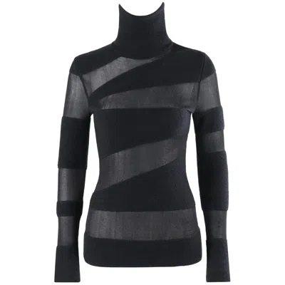Pre-owned Alexander Mcqueen F/w 1998 “joan” Black Stripe Semi Sheer Turtleneck Sweater Top