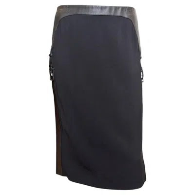 Pre-owned Alexander Mcqueen F/w 2002 Black Leather-trimmed Buckled Pencil Skirt