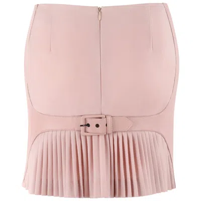 Pre-owned Alexander Mcqueen F/w 2002 Pink Wool Leather Pleated Belt Buckle Mini Skirt
