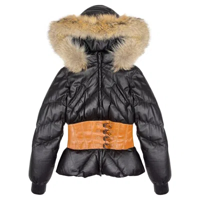 Pre-owned Alexander Mcqueen F/w 2007  Corset Down Leather Jacket With Fur Hood Collection In Black