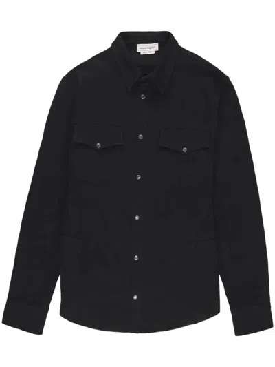 Alexander Mcqueen Garment-dyed Washed Denim Shirt In Black