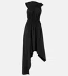 Alexander Mcqueen Gathered Asymmetric Cotton Jersey Midi Dress In Black