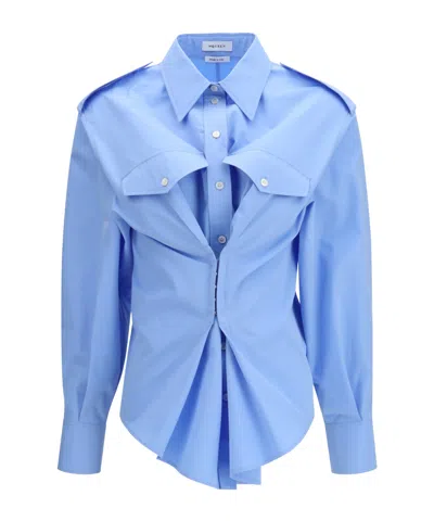 Alexander Mcqueen Gathered Long Sleeve Shirt In Blue