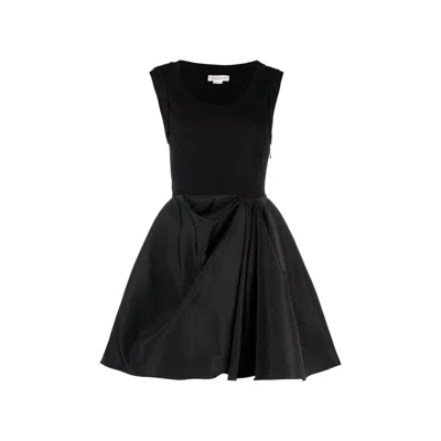 Alexander Mcqueen Black Mini Dress With Draped Skirt