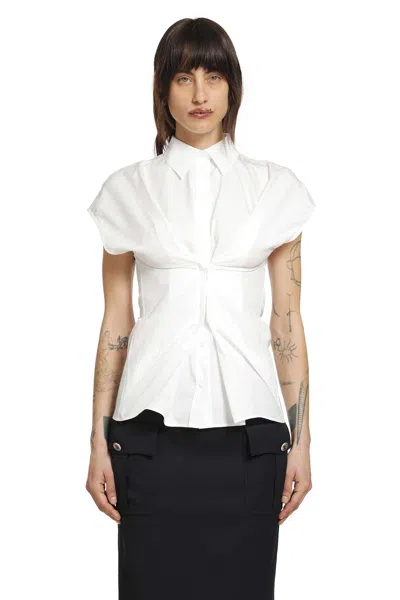 Alexander Mcqueen Gathered Short Sleeve Shirt In White