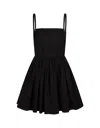 Alexander Mcqueen Mcqueen Pleated Cotton Poplin Fit & Flare Minidress In Nero