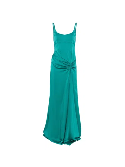 Alexander Mcqueen Gathered-detail Sleeveless Maxi Dress In Green