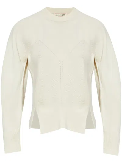 Alexander Mcqueen Cream White Geometric-pattern Sweater In Neutral