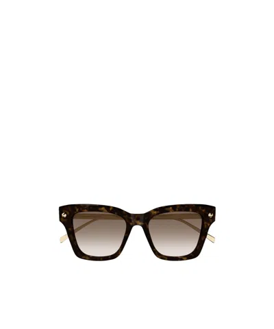 Alexander Mcqueen Square-frame Sunglasses In Havana-gold-brown