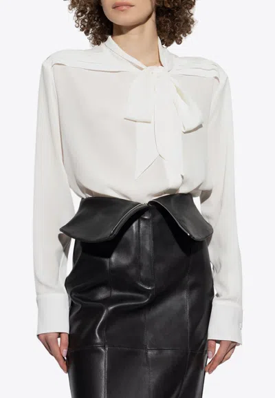 Alexander Mcqueen Georgette Silk Shirt With Self-tie Scarf In White