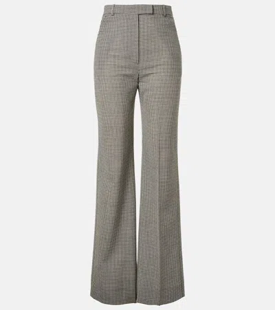 Alexander Mcqueen Mcqueen High Waist Plaid Wool Straight Leg Pants In Gray