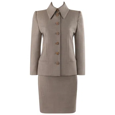 Pre-owned Alexander Mcqueen Givenchy Couture A/w 1998  Beige Blazer Jacket Skirt Suit Set In Brown