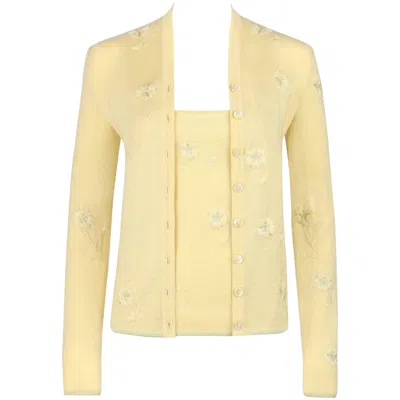 Pre-owned Alexander Mcqueen Givenchy Couture S/s 1998  Pale Yellow Floral Cardigan Top Set