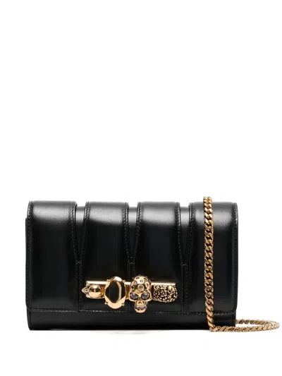 Alexander Mcqueen Glamorous Skull Quilted Clutch Handbag For Women In Black