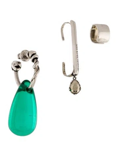 Pre-owned Alexander Mcqueen Glass Three Piece Drop/ Cuff Earring Set In Multi