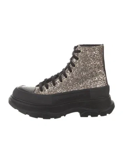 Pre-owned Alexander Mcqueen Glitter Colorblock Pattern Combat Boots In Black