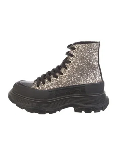 Pre-owned Alexander Mcqueen Glitter Colorblock Pattern Combat Boots In Black
