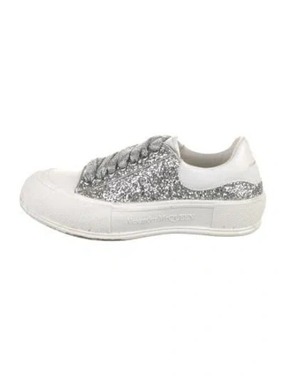 Pre-owned Alexander Mcqueen Glitter Colorblock Pattern Sneakers In Silver