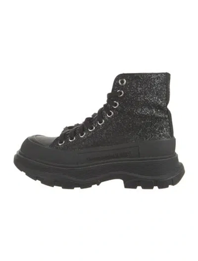 Pre-owned Alexander Mcqueen Glitter Glitter Accents Combat Boots In Black