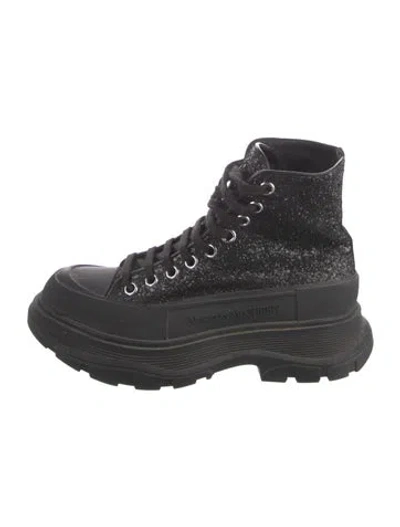 Pre-owned Alexander Mcqueen Glitter Glitter Accents Combat Boots In Black