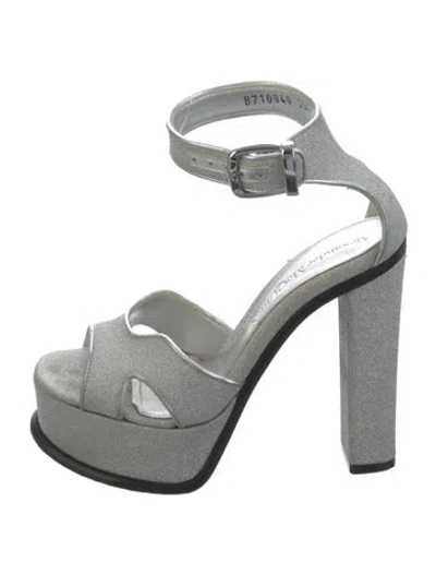 Pre-owned Alexander Mcqueen Glitter Glitter Accents Sandals In Silver