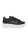 Alexander Mcqueen Oversized Embellished Leather Sneakers In Black