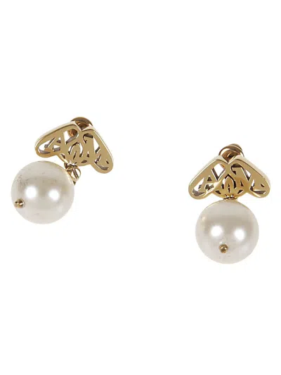 Alexander Mcqueen Alexander Mc Queen Seal Logo Pearl Earrings In Gold