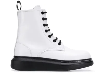 Pre-owned Alexander Mcqueen Glossedleather Platform Ankle Boot (women's) Sneakers In White/black