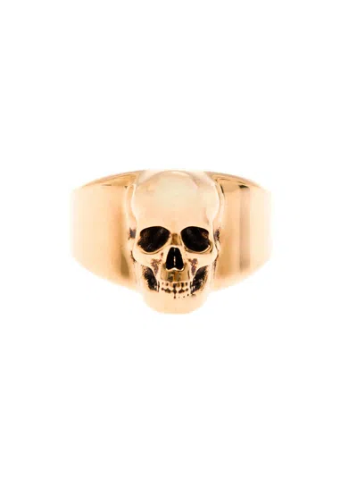 Alexander Mcqueen Gold Coloured Skull Ring In Brass Man In Multicolor