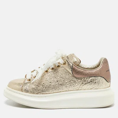 Pre-owned Alexander Mcqueen Gold Foil Leather Oversized Low Top Sneakers Size 39..5