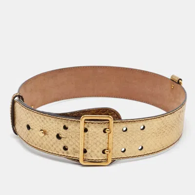 Pre-owned Alexander Mcqueen Gold Leather Waist Belt 75cm
