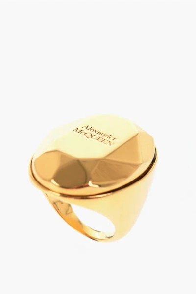 Alexander Mcqueen Golden Effect Brass Signet Ring