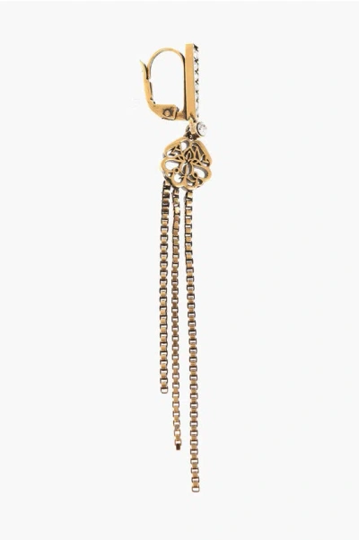 Alexander Mcqueen Golden-effect Seal Drop Earrings With Rhinestone