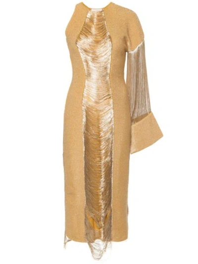Alexander Mcqueen Golden Metallic-threading Midi Dress