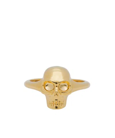 Alexander Mcqueen Golden Skull Ring In Yellow